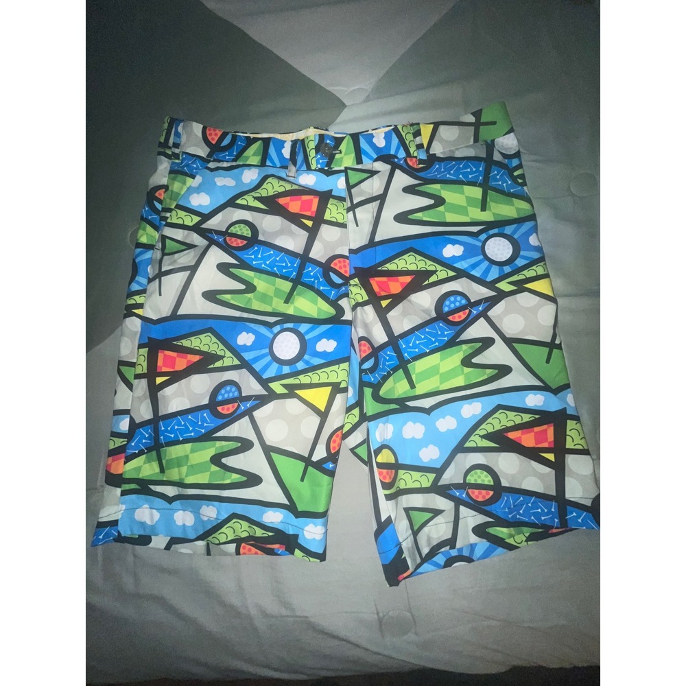 Loudmouth Golf Men 38 Abstract Golf Print Shorts Multi Color Geometric Polyester